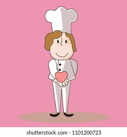 Chef with love in hand, Chef cook standing in a different pose. 