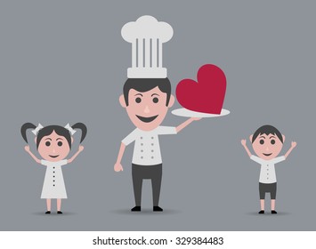 chef with love and happy children