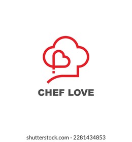 Vector del logotipo del amor del chef con estilo de línea