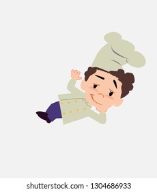 Chef lying, greets with a dreamy expression.