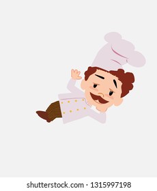 Chef lying, greets with a dreamy expression.