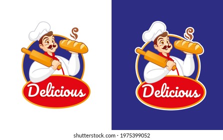A chef make delicious bread mascot logo