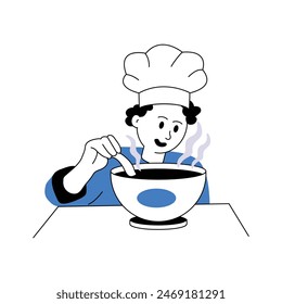 Chef making beef soup, eid al adha concept illustration