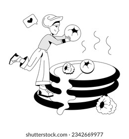 Chef making pancakes, hand drawn illustration 