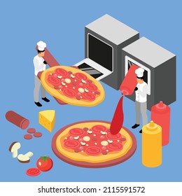 Chef making pizza isometric 3d vector concept for banner, website, illustration, landing page, flyer, etc.