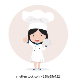 Chef making  thumbs up with tray
