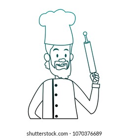 Chef male cartoon on blue lines