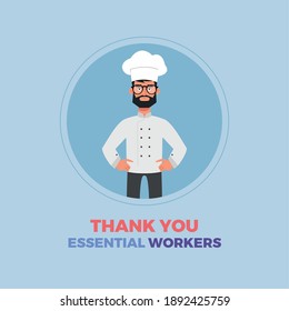 Chef Man Blue Thanks Essential Workers Logo - Vector