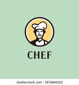 Chef man character logo design or vintage emblem. Cooking, food concept