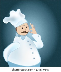 Chef. Man in cooker uniform showing Ok sign