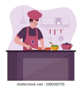 Chef man cooking illustration design concept. Illustration for websites, landing pages, mobile applications, posters and banners. Trendy flat vector illustration