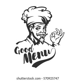 Logo creativo del chef. Bistro, restaurante, cafetería, pizza