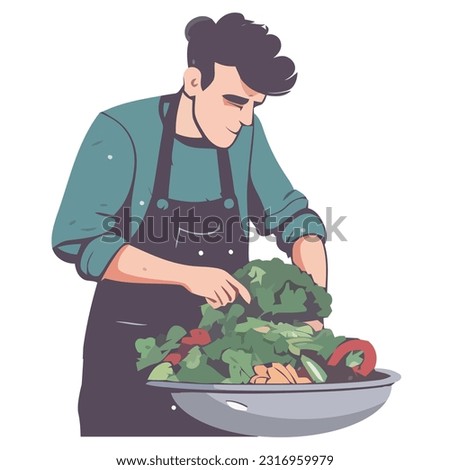The chef, a man, is cutting fresh vegetables isolated