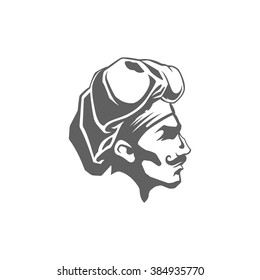 Chef Man Face Logo Vector Illustration. Chef Silhouette Isolated On White Background. Vector object for Labels, Badges, Logos Design. Restaurant Logo, Chef Logo, Hat Symbol, Vintage Logo, Cook logo.