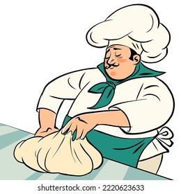 chef man kneading dough, cooking cooking restaurant baking bread product