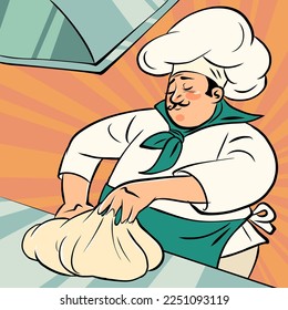 chef man kneading dough, cooking cooking restaurant baking bread product