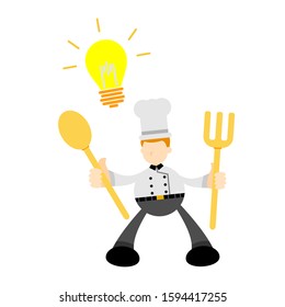 Chef man and lamp idea cartoon doodle flat design style vector illustration