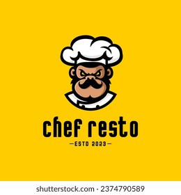 chef man logo, vector male chef with a thick mustache