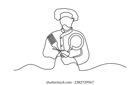 Chef Man Oneline Continuous Single Line Art Editable Line
