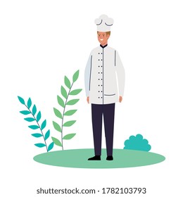 Chef Man At Park Design, Workers Occupation And Jobs Theme Vector Illustration