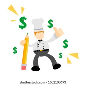 chef man pencil dollar icon cartoon doodle flat design style vector illustration