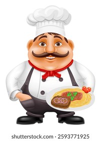 chef man preparing dishes and food in the kitchen vector illustration isolated on white background
