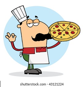 Chef Man Showing Pizza