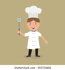 Chef man turner in hand with good posture.