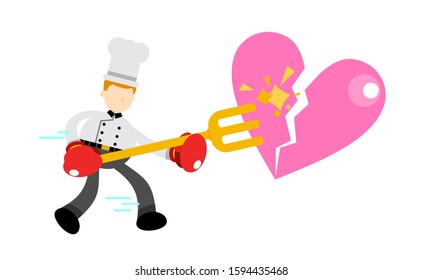 Chef man worker stress heart break love cartoon doodle flat design style vector illustration