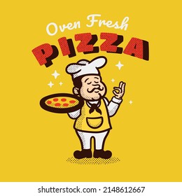 chef mascot character illustration cooking pizza