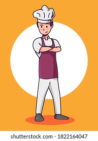 chef mascot crossing arm pose. cartoon vector illustration