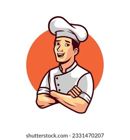 Chef mascot logo with crosshand