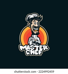 Diseño del logo de la mascota del chef con un moderno estilo de ilustración para la impresión de insignias, emblemas y camisetas. Ilustración inteligente del chef.