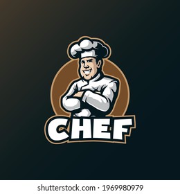 Chef mascot logo design vector with modern illustration concept style for badge, emblem and t shirt printing. Smart chef illustration.