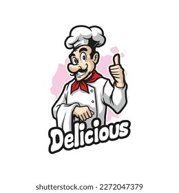 Chef mascot logo design vector with modern illustration concept style for badge, emblem and t shirt printing. Delicious chef illustration.