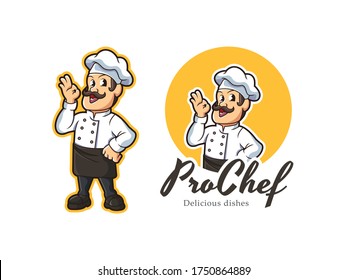 Chef mascot logo vector. Professional chef vector illustration. Male chef logo. Cooking vector logo design