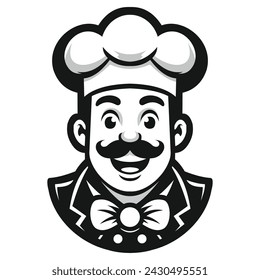 The chef mascot simple and visible look with a smile face or in a happy mood