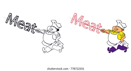 
Chef with meat. Vector image.