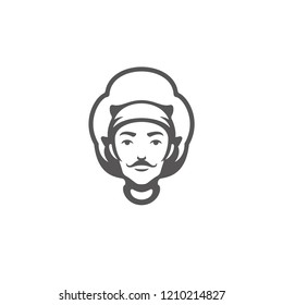 Chef men face with hat silhouette isolated on white background vector illustration. Vector restaurant graphics illustration.