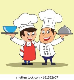 Chef Men Toque Holding Dish Ready Stock Vector (Royalty Free) 681552607 ...