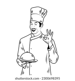 Chef Men Vector Stock Illustration, Chef Line Art