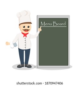 chef with menu board design character on white background