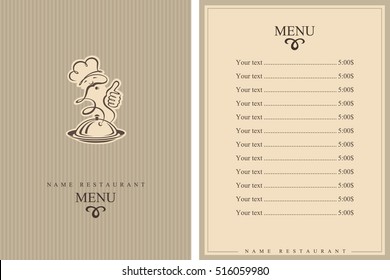 Chef menu design. Brochure template for restaurant. Vector illustration