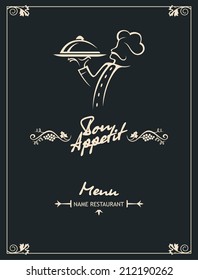 chef menu design on a black background, vector illustration