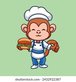 Chef Monkey Cute Cartoon Character Illustration