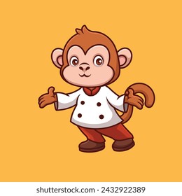 Chef Monkey Lindo Dibujo Animado Personaje Ilustración