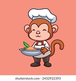 Chef Monkey Cute Cartoon Character Illustration