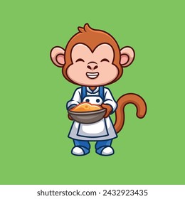 Chef Monkey Cute Cartoon Character Illustration