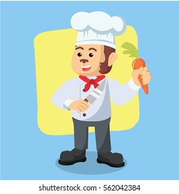 chef monkey holding carrot and kitchen knife