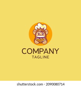 Chef Monkey Logo Eating Bread